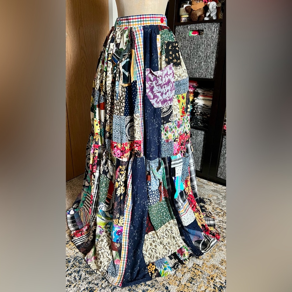 Vibrant Patchwork A-Line Skirt - image 4